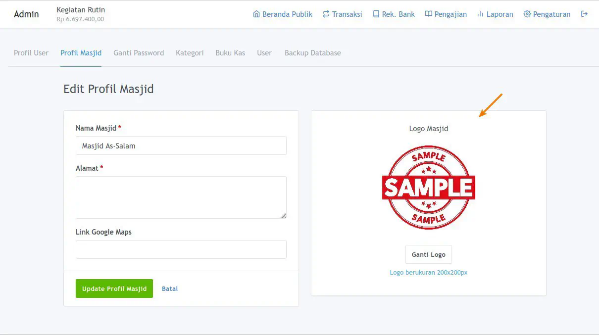 Ganti Logo Masjid pada Edit Profil Masjid